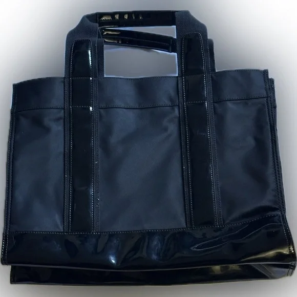 Tory Burch Authentic 88366 Large Nylon Patten Leather Trim Black Hand/To… - Picture 3 of 11